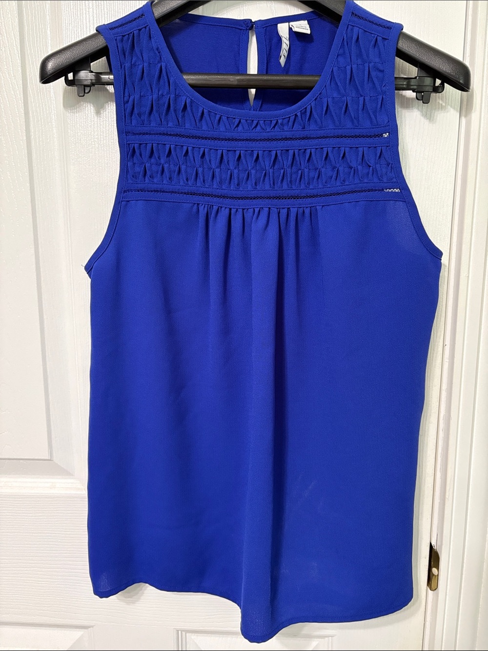 Elle Royal Blue Sleeveless Top with Textured Yoke